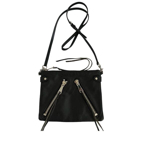 Rebecca Minkoff Biker Leather Crossbody Bag in Black Edgy Small Zipper Handbag - Picture 1 of 9